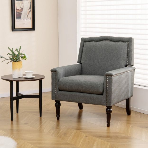 Tugitool lugemistool paksu polsterdusega täismassist kummipuidust jalgadega 74 x 78 x 90 cm hall