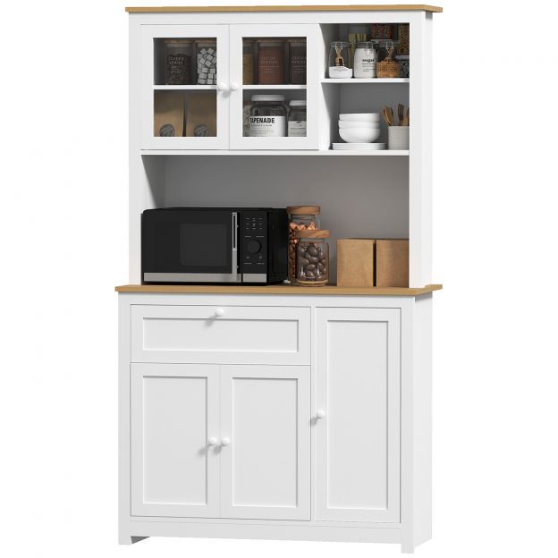 Köögikapp, köögibuffet sahtliga, mitmeotstarbeline kapp 2 avatud riiuliga, 3 kapiga, vitriinkapp lauaplaadiga elutuppa, valge, 100 x 40 x 180 cm