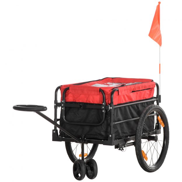 2-ühes lastehaagis 40 kg haakeseadisega hoiukott kate helkurid Oxford 130x64x103cm punane jalgrattamatkade jaoks