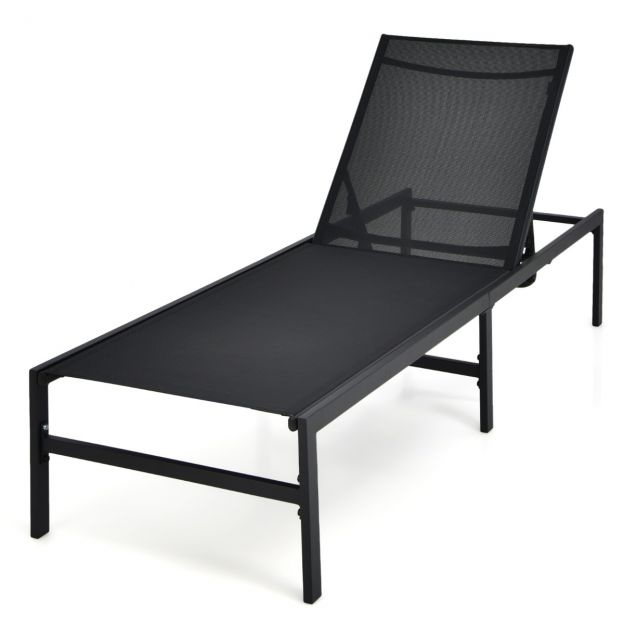 Lamamistool õuealale, reguleeritav lamamistool 64 x 198 x 67–103 cm, must