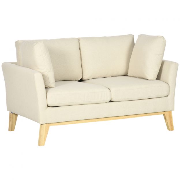 2-kohaline diivan armastajatool linase välimusega patjadega, kahekohaline puidust jalgadega kuni 150 kg, beež 137x78x78 cm elutuppa.de