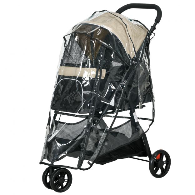 2 in 1 koeruvanker koerakäru vihmakaitsega kokkupandav koertele ja kassidele kuni 10 kg kassikäru padja, võrgakende, uste, hoiukorviga kassivanker käru khaki
