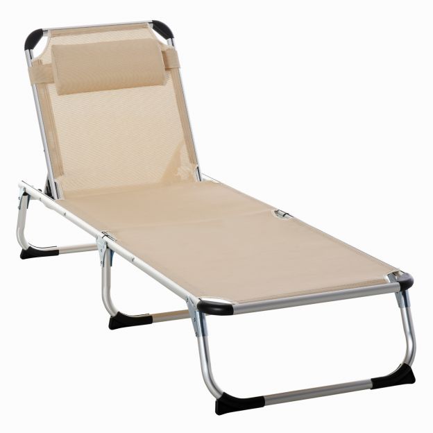 Aialaud Alu 5-kordselt reguleeritav kokkupandav ergonoomiline, võrgukangas Beež 170x60x76cm aia ja terrassi jaoks.