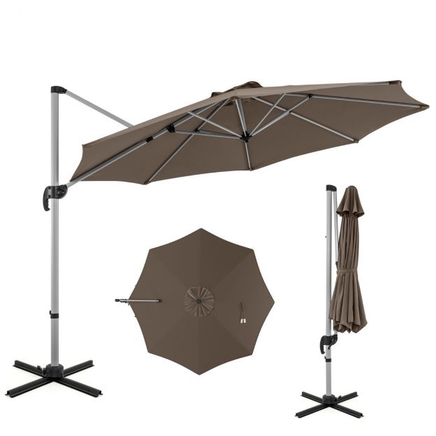 Ø 330 cm päikesevari vändaga & UPF 50+ & 360° pöörlev rippsirm aiaks, pruun