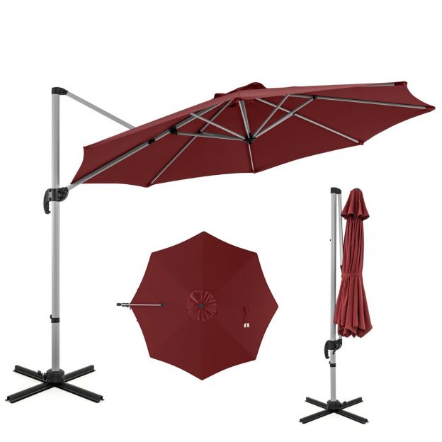 Ø 330 cm päikesevari väntmehhanismiga, UPF 50+, 360° pööratav külgvarda aiapäikesevari, punane