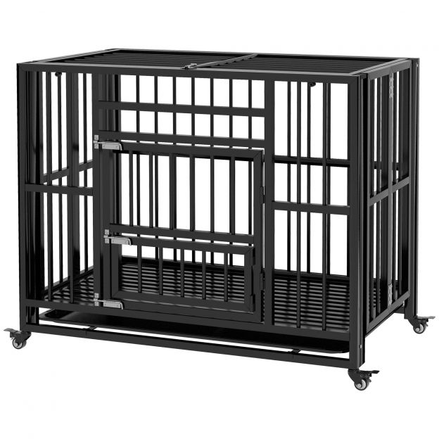 Koerakuut koju, ratastega, 94 x 58 x 78 cm, koeravõre, transpordipuur 2 uksega, teras, must.