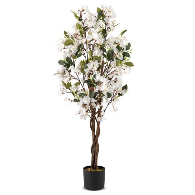 120 cm kunstpuu lilledega potis Kunstlik Bougainvillea puu Kunsttaimed Valge 1 tükk