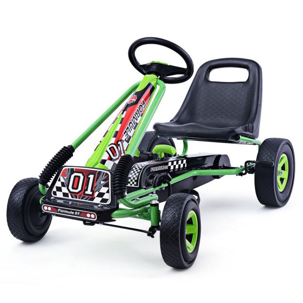 Pedaal-gokart, pedaalidega sõiduauto, lasteauto, pedaalsõiduk, 98 x 59 x 61 cm, roheline + must