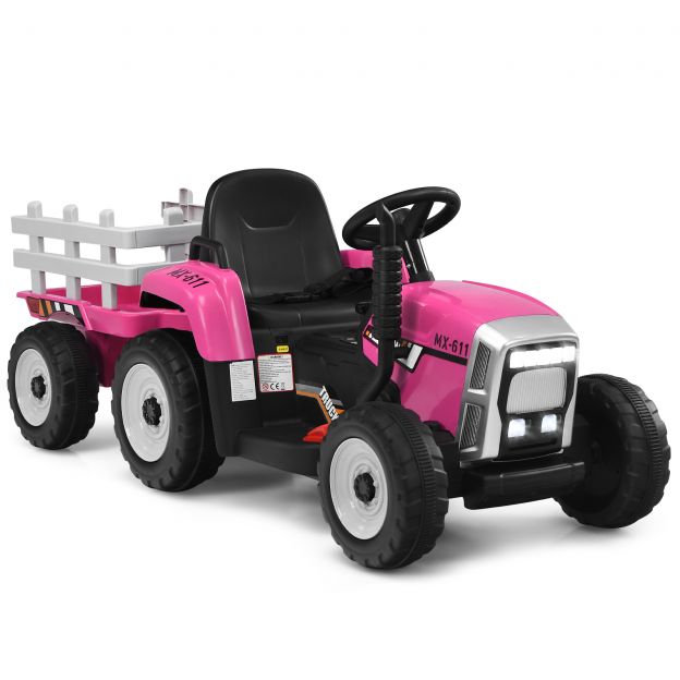 12V laste traktor haagisega elektriline mänguauto 135 x 51 x 53 cm roosa