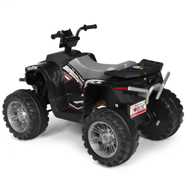 12 V elektriline laste ATV esitule, muusika ja signaaliga, 4-rattaline mini-ATV, kiirus 2,8–5 km/h, lastele alates 3. eluaastast, must