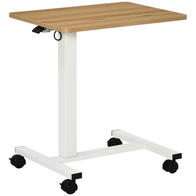 Seisev-istuv kirjutuslaud, kõrguse reguleerimisega, ratastega, C-kujuline, ruumisäästlik, sülearvutilaud, naturaalne valge, 70-110 cm, kuni 70 kg.