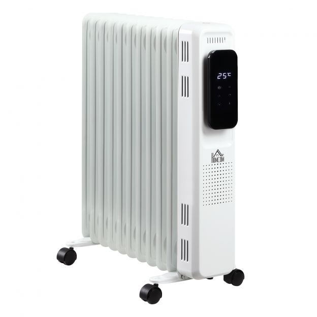 Õliradiaator kaasaskantav, 2290-2720W, 3 kütteastet, 24-tunnine taimer, elektriline radiaator, küttekeha ratastega, valge, teras