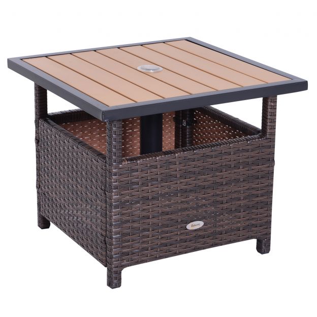 Polürotangist abilaud aialaud 55,5 x 55,5 x 46 cm, terrassilaud varjuhoidja ja liivakotiga, pruun aiamööbel.de jaoks