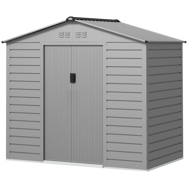 Tsingitud terasest tööriistakuur 2,43㎡ 213x131x192cm viilkatusega tööriistakuur, lukustatava lükanduksega, ilmastikukindel aiamaja, välikuur tagaaeda, hall