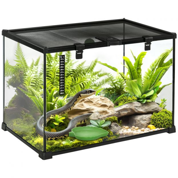 Terrarium roomajatele 50 x 30 x 35 cm, klaasterraarium söötmiskast roomajate kasvatamiseks, metallkonstruktsioon.