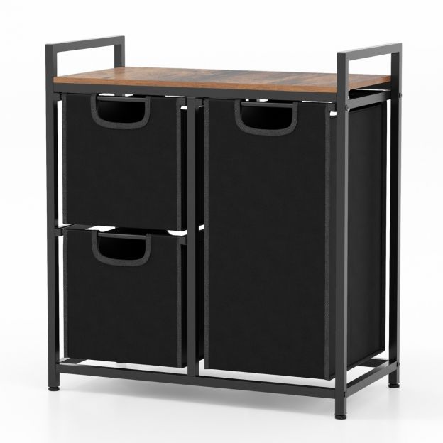 3 sektsiooniga pesukorv riiuliga ja 3 eemaldatava kotiga pesusorteerija 66,5 x 33 x 72 cm