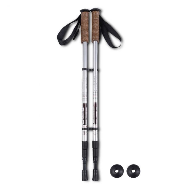 Alumiiniumist Nordic Walking teleskoopmatkakepid, 1 paar, reguleeritavad 65–135 cm, hõbedased