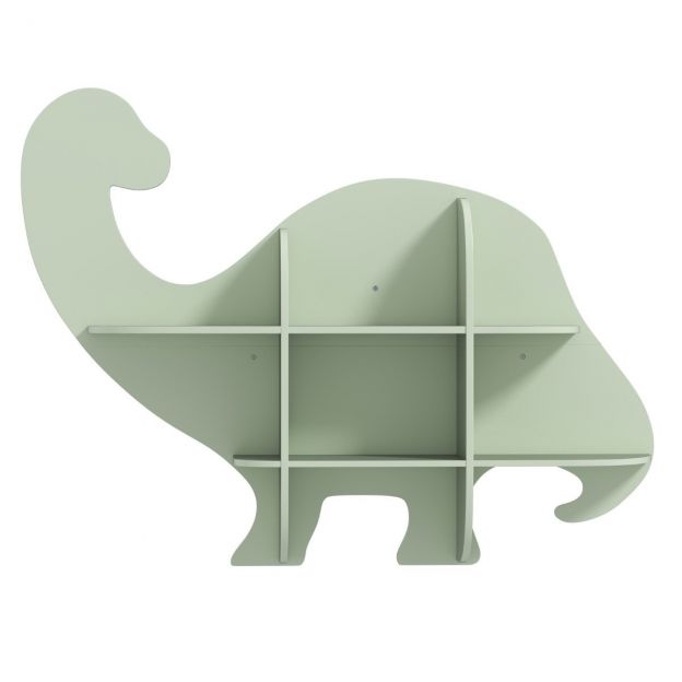Laste seinaraamatukapp 2 riiuliplaadi ja 6 avatud lahtriga, puidust dinosauruse lasteriiul