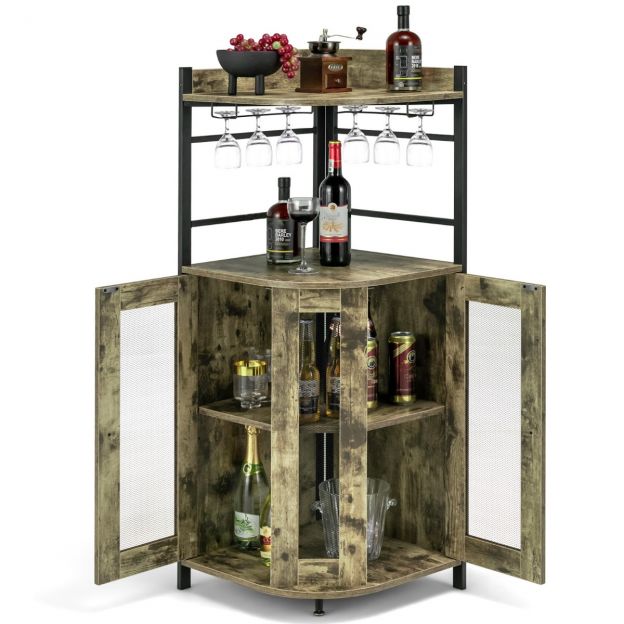 Industrial stiilis veini- ja baarikapp klaasihoidjaga, kööginurgakapp 48 × 48 × 130 cm