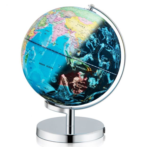 Ø 23 cm valgustusega gloobus metallalusega & valgus & ingliskeelne geograafiline kaart & tähtkujudekaart