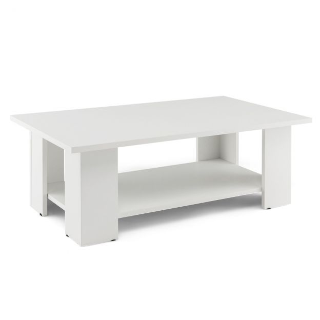 2-korruseline puidust diivanilaud / abilaud, kandevõime kuni 125 kg, 90 × 52 × 32 cm, valge