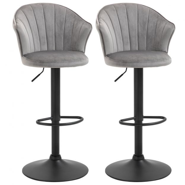 2-osaline komplekt baaripukke pöörlevad baaritoolid seljatoega kõrguse reguleeritav samet puudutus hall, käetugedeta, 51,5x57,5x93-114,5cm kööki ja baari jaoks.