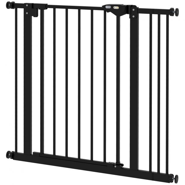 Koertele mõeldud turvavärav, tõkkepuu, 74-87 cm, trepi turvavärav lemmikloomadele, koeravärav koos erinevate pikendustega, puurimata kaitsevõre, metall, plast, must