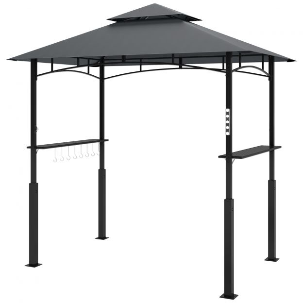 Grillpaviljon LED-iga 243 x 148 x 248 cm veekindel leegiaeglustav aiamajake kahekordse katusega, külgriiulitega, aiapaviljon UV-kaitsega, BBQ paviljon metallist grilltelk peo jaoks BBQ hall.