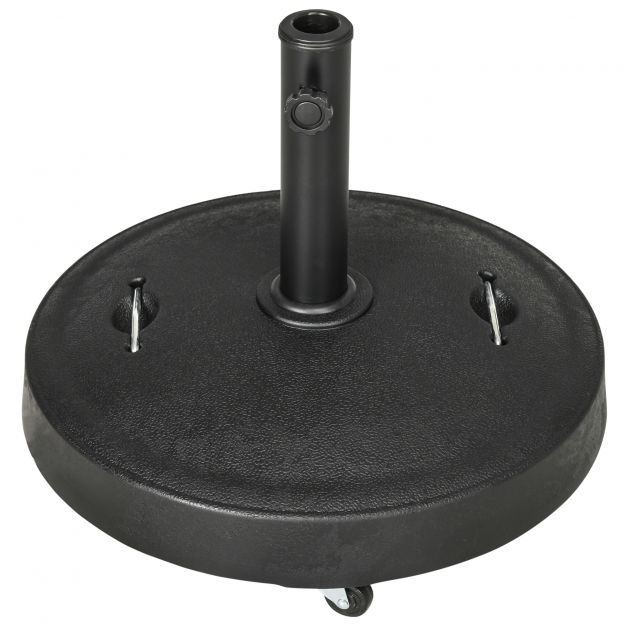 Päikesevarju alus 23,5 kg mobiilne varjuhoidja ratastega Ø38/48mm varrastele Kunstvaik aeda rõdule Must.