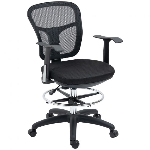 Vinsetto ergonoomiline arvutitool 95-115 cm käetugede ja jalatoega, must võrk kontorisse ja kodukontorisse.