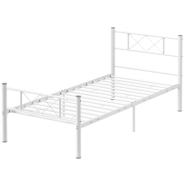 Voodiraam madratsile 200 x 90 cm, voodiraam 88 cm kõrge üheinimesevoodi terasest, magamistuppa külalistetuppa, valge