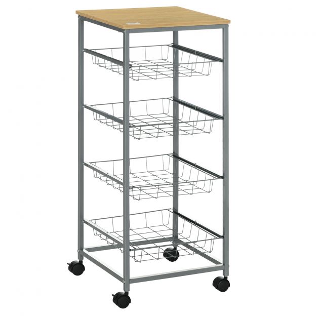 Serveerimislaud köögikäru metallkorvidega 36,5 x 36,5 x 89 cm köögikäru abilaud hõbedane kööki ja söögituppa.