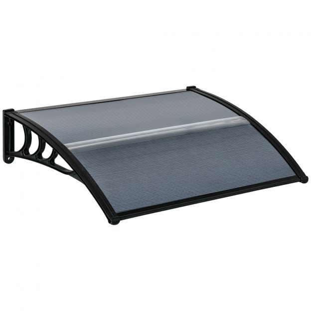 Varikatus välisuksele 100 x 75 cm kaldkatusega varikatus alumiiniumist ja polükarbonaadist, UV-kaitsega varikatus rõdule, päikesekaitse, vihmakaitse, must.