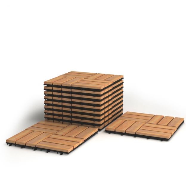 10-osaline terrassiplaatide komplekt, puidust põrandaplaadid, akaatsiapuit, 30,5 x 30,5 x 2,5 cm, pruun