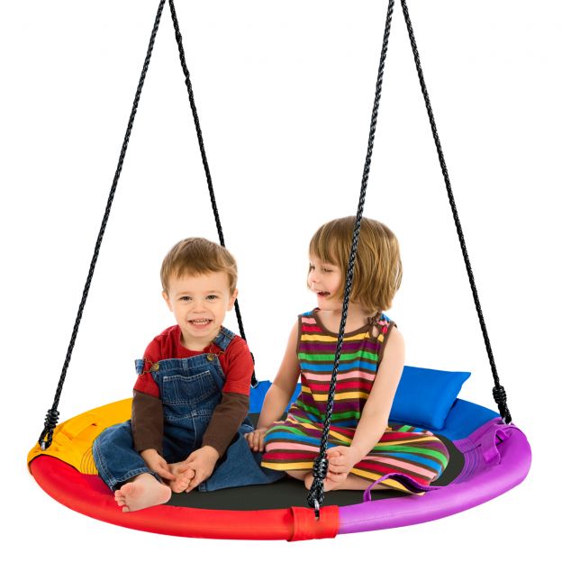 Ø100 cm kiik 100–180 cm reguleeritava köiega taldrik-puukiik värviline