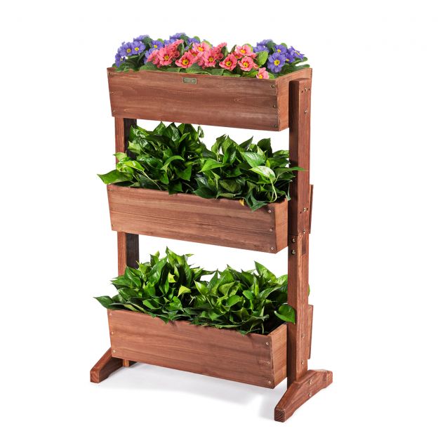 3-astmeline puidust lillealus, 3-tasandiline kõrgpeenar lilletrepp 71 x 38 x 105 cm pruun