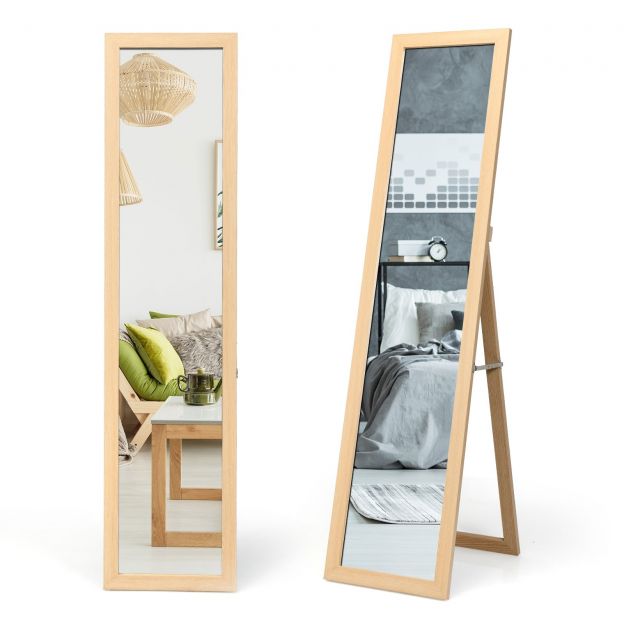 2-ühes täispikk peegel, põrandapeegel ja seinapeegel puidust raamiga 37 × 155 cm naturaalne