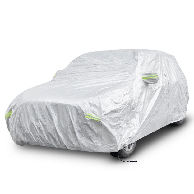Ilmastikukindel sõidukikate, tõmblukse uksega autokate 492 × 191 × 154 cm hõbedane