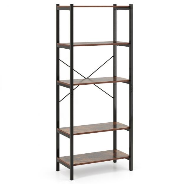 5-astmeline tööstuslik puidust raamaturiiul metallraamiga 66 × 34 × 161 cm