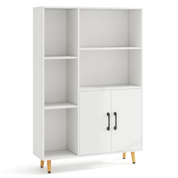 Valge raamaturiiul ustega ja avatud riiulitega 80 x 23,5 x 119 cm