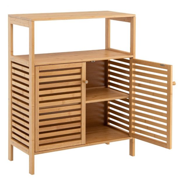 Vannitoakapp vabaltseisev bambusriiul avatud riiuliga 64 x 27,5 x 80 cm naturaalne