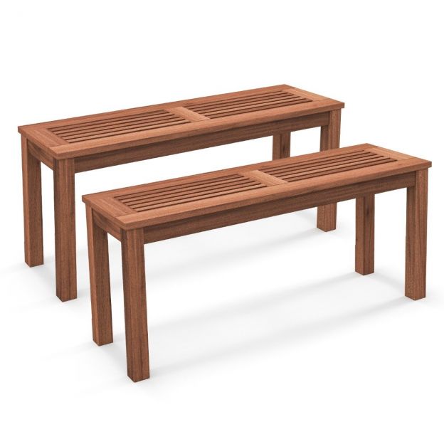 Ilmastikukindel 2-kohaline aiapink, seljatoeta puidust pink, kuni 150 kg, 100 × 30,5 × 47 cm, 2 tk