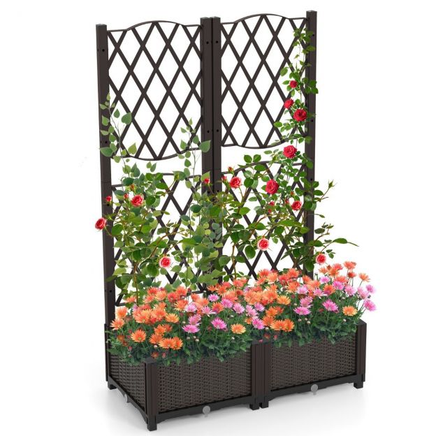 Lillekast ronimisrestiga taimekast ronitaimedele kõrgpeenar trellisega 80 x 40 x 122 cm pruun