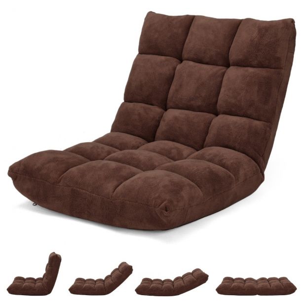 Põrandatool seljatoega lamamistool korallsametist 105 x 56 x 15 cm pruun
