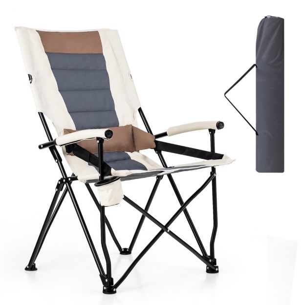 Matkatool Polsterdatud aiatool joogitopsihoidjaga 63 x 72 x 102 cm Pruun + Valge