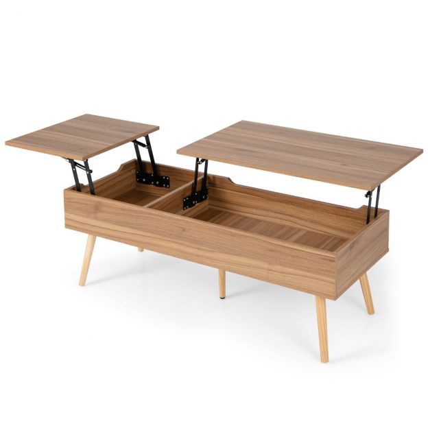 Diivanilaud tõstetava lauaplaadiga, pneumaatiliste varrastega, 120 × 49 × 42 cm, pruun, 5-jalaga tugi