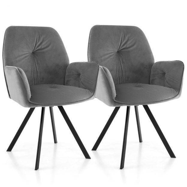 2-osaline sametist 360° pöörlevate metalljalgadega hallide söögitoolide komplekt, 63 × 59 × 87 cm