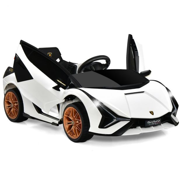 12V Lamborghini laste elektriauto 2,4G puldiga, kiirusega 3–5 km/h, MP3, valge