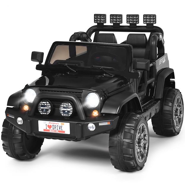 12 V elektriauto, akutoitel elektrisõiduk 2 istmega, 123 x 80 x 80 cm, must