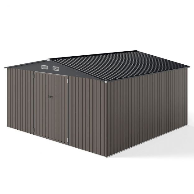 Metallist aiakuur 350 x 350 x 198 cm kaldkatusega tööriistakuur ja 4 ventilatsiooniava hall